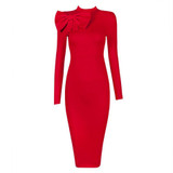 2017 New Summer Bandage Dress Women Celebrity Party Bow Long Sleeve Bodycon Night Out Drress Women Runway Wholesale Vestidos