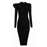2017 New Summer Bandage Dress Women Celebrity Party Bow Long Sleeve Bodycon Night Out Drress Women Runway Wholesale Vestidos