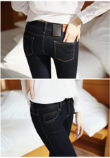 2016 Winter Jeans Women Gold Fleeces Inside Warm Jeans Solid Skinny Denim Pencil Pants Low Waist Trousers P8022