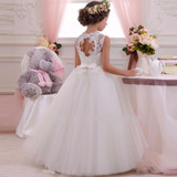 2016 White Flower Girl Dress Kids Ball Gowns First Communion Dresses Pageant Girls Glitz Scoop Sleeveless Floor length Tulle