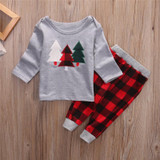 2016 Unisex Toddler Kids Baby Boy Girl Clothes Christmas Tree Top T-shirt Plaid Pant 2pcs Outfit Clothing Set 1-6Y
