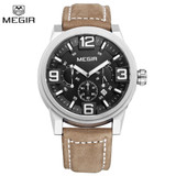 2016 Top Luxury Brand MEGIR Sports Watches Men's Quartz Chronograph Big Dial Clock Leather Wrist Watch relogio masculino relojes