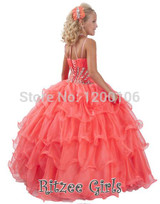 2016 Tiered Princess Ruffled Rhinestone Beaded Little Girl Pageant Dress