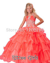 2016 Tiered Princess Ruffled Rhinestone Beaded Little Girl Pageant Dress