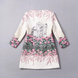 2016 Super Quality High-end Floral Architecture Printing Jacquard Long-sleeved Coat Loose Trench