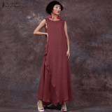 2016 Summer ZANZEA Women Cotton Linen Retro Dress Long Maxi Casual Loose Sleeveless O Neck Ankle-length Dress Vestidos Plus Size 2016 Summer ZANZEA Women Cotton Linen Retro Dress Long Maxi Casual Loose Sleeveless O Neck Ankle-length Dress Vestidos Plus Size