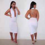 2016 Summer women sexy blackless dresses Halter neck Brown dress Cotton Bandage Bodycon Club Dresses Chain Vestidos De Festa