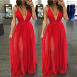 2016 Summer Women Casual Sexy Sleeveless Chiffon  Evening Party Dress Female Beach Backless Long Maxi Dress Red vestido de festa