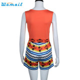 2016 Summer Women  V-Neck Floral Print Sleeveless Short Pants Jumpsuit Romper Amazing Jul 8