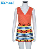 2016 Summer Women  V-Neck Floral Print Sleeveless Short Pants Jumpsuit Romper Amazing Jul 8