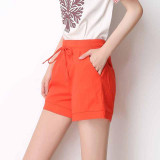 2016 Summer Style Women Elastic Waist Shorts Femele Candy Color Plus Size 4XL Cotton Linen Casual Ladies Femininos Belt Short