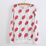 2016 New winter Hoody women Casual hoodies Ice cream fish print tracksuit long sleeve o neck letters sweatshirt for women Top