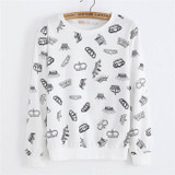 2016 New winter Hoody women Casual hoodies Ice cream fish print tracksuit long sleeve o neck letters sweatshirt for women Top
