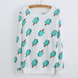2016 New winter Hoody women Casual hoodies Ice cream fish print tracksuit long sleeve o neck letters sweatshirt for women Top