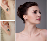 2016 New Wholesale 1.5ct Women Fashion Genuine Natural Fire Rainbow Mystic Topaz Earrings Stud Oval Solid 925 Sterling Silver