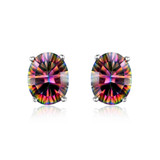 2016 New Wholesale 1.5ct Women Fashion Genuine Natural Fire Rainbow Mystic Topaz Earrings Stud Oval Solid 925 Sterling Silver