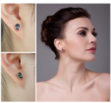2016 New Wholesale 1.5ct Women Fashion Genuine Natural Fire Rainbow Mystic Topaz Earrings Stud Oval Solid 925 Sterling Silver