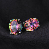 2016 New Wholesale 1.5ct Women Fashion Genuine Natural Fire Rainbow Mystic Topaz Earrings Stud Oval Solid 925 Sterling Silver
