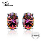 2016 New Wholesale 1.5ct Women Fashion Genuine Natural Fire Rainbow Mystic Topaz Earrings Stud Oval Solid 925 Sterling Silver