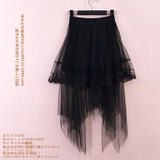 2016 New Summer sexy Jupe Tulle Maxi Skirt skirts Womens Transparent Lace Trim Asymmetrical High waist Skirt Sexy long Skirts
