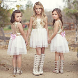 2016 New Summer Girls Dress Princess Kids Wedding Dresses Sequins Girls Clothes Kids Clothing Christmas Children Party Costume
