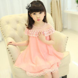 2016 New Summer Costume Girls Princess Dress Children's Evening Clothing Kids Chiffon Lace Dresses Baby Girl Party Pearl Dress