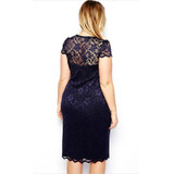 2016 New Style Women Summer Dress Plus Size Sexy Pencil Bodycon Dress Short Sleeve V Neck Slim Fit Blue Lace Vestidos M-XXXL Z2