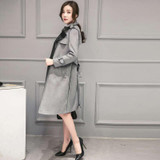 2016 New Style Women Autumn Winter Suede Trench Casual Mid-Long Style Slim Outerwear Gray Turn-Down Collar Cardigan Coat SS304