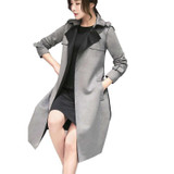 2016 New Style Women Autumn Winter Suede Trench Casual Mid-Long Style Slim Outerwear Gray Turn-Down Collar Cardigan Coat SS304