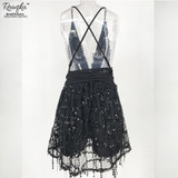 Reaqka sexy women sequined mini dress party 2017 New Arrivals Summer V neck black gold Halter clubwear sundress sequins factory