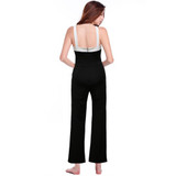 Reaqka Rompers Womens Jumpsuit 2016 Hot Black White Splicing Playsuits Wide Leg Halter Ladies Elegant Plus Size XXXL Bodysuits