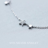 Real. 925 Sterling Silver cz star chain Anklet bracelet sterling-silver-jewelry adjustable GTLS256 Real. 925 Sterling Silver cz star chain Anklet bracelet sterling-silver-jewelry adjustable GTLS256