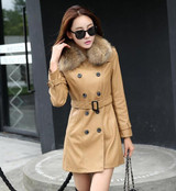 Real Raccoon Fur Leather Coat Women Leather Jacket  Long Slim Ladies Jackets Coats Outerwear Women's Leather Clothing Black