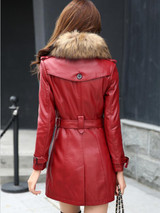 Real Raccoon Fur Leather Coat Women Leather Jacket  Long Slim Ladies Jackets Coats Outerwear Women's Leather Clothing Black