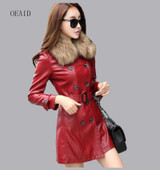 Real Raccoon Fur Leather Coat Women Leather Jacket  Long Slim Ladies Jackets Coats Outerwear Women's Leather Clothing Black