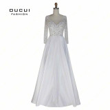 Real Photos Quality handmade Beading V neck Party Prom Elegant Long Evening Dress Long sleeve Ball Gown OL102937