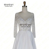 Real Photos Quality handmade Beading V neck Party Prom Elegant Long Evening Dress Long sleeve Ball Gown OL102937
