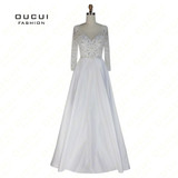 Real Photos Quality handmade Beading V neck Party Prom Elegant Long Evening Dress Long sleeve Ball Gown OL102937