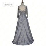 Real Photos Quality handmade Beading V neck Party Prom Elegant Long Evening Dress Long sleeve Ball Gown OL102937