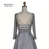 Real Photos Quality handmade Beading V neck Party Prom Elegant Long Evening Dress Long sleeve Ball Gown OL102937