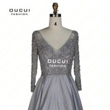 Real Photos Quality handmade Beading V neck Party Prom Elegant Long Evening Dress Long sleeve Ball Gown OL102937