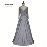Real Photos Quality handmade Beading V neck Party Prom Elegant Long Evening Dress Long sleeve Ball Gown OL102937