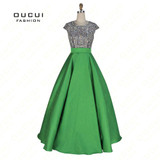 Real Photos Long Ball Gown Prom Dress Evening Cap Sleeve Full Crystal Handmade Gown Party OL102928