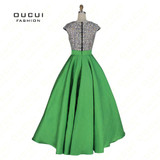 Real Photos Long Ball Gown Prom Dress Evening Cap Sleeve Full Crystal Handmade Gown Party OL102928