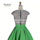 Real Photos Long Ball Gown Prom Dress Evening Cap Sleeve Full Crystal Handmade Gown Party OL102928
