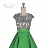 Real Photos Long Ball Gown Prom Dress Evening Cap Sleeve Full Crystal Handmade Gown Party OL102928