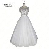 Real Photos Ivory Color Crystal Short Sleeves Ball Gown Formal Long Prom Dress Evening Party OL102911 vestidos de festa
