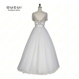 Real Photos Ivory Color Crystal Short Sleeves Ball Gown Formal Long Prom Dress Evening Party OL102911 vestidos de festa
