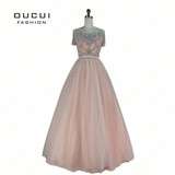 Real Photos Ivory Color Crystal Short Sleeves Ball Gown Formal Long Prom Dress Evening Party OL102911 vestidos de festa
