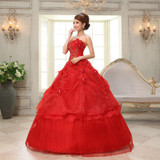Real Photo vestido de noiva de 2017 New Koreal Style Flowers Strapless Pink Red Princess bridal Wedding Dress Lace Up Ball Gown